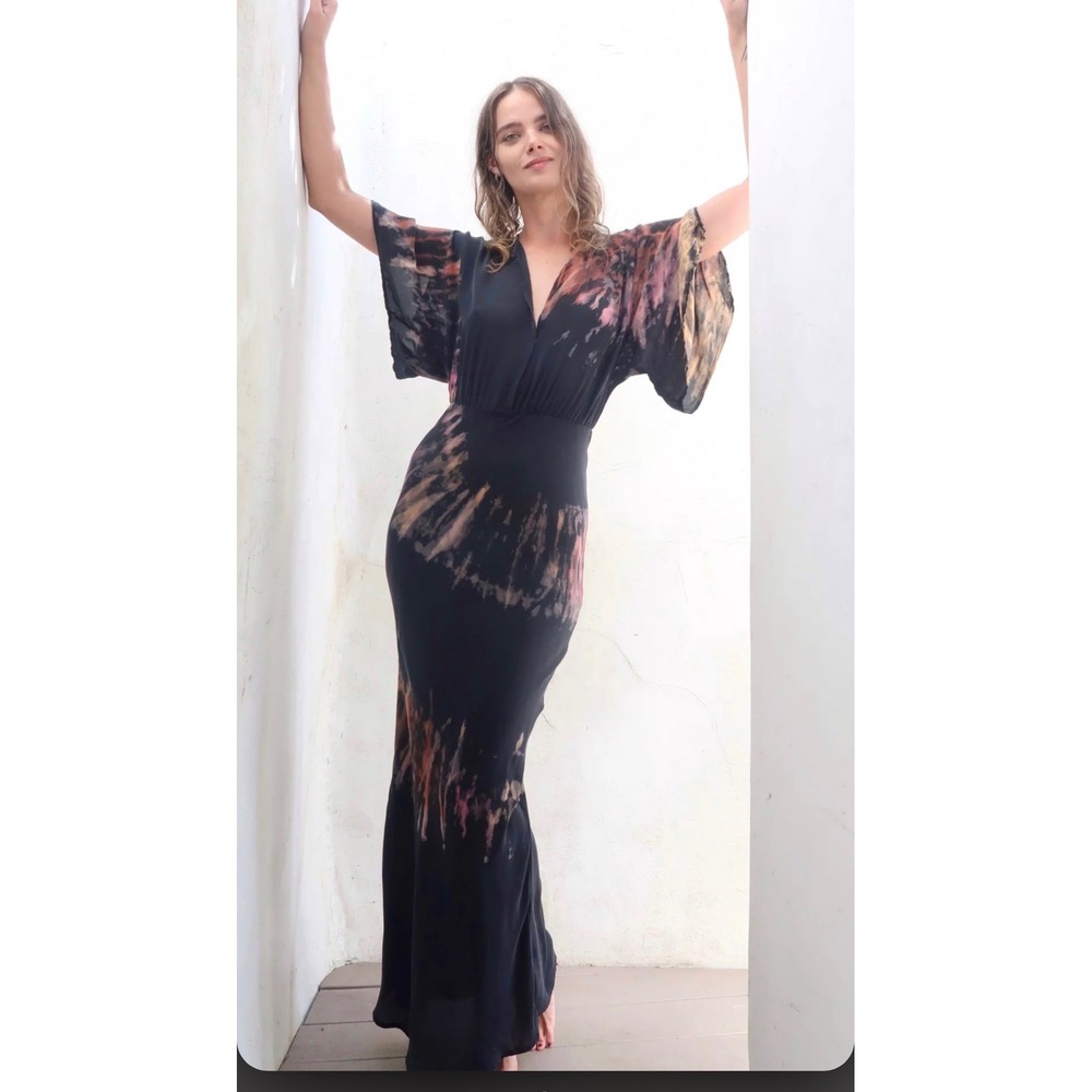 Michelle Jonas Mijo Kimono Dress French Navy XS Silk Maxi M4682CHIF